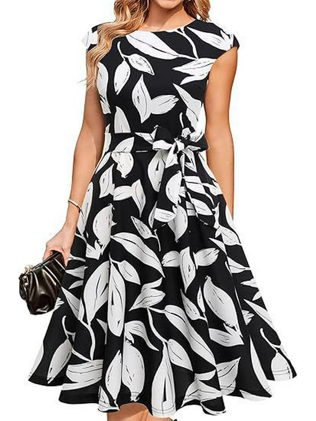 

Elegant Sleeveless Lace-Up Waist-Cinching Round Neck Summer Dress XL