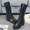 Fashion Women's Boots High Top 2025 Chunky Platform Pu Mid-Calf Boots Women Retro Punk Increasing Long Shoes Woman