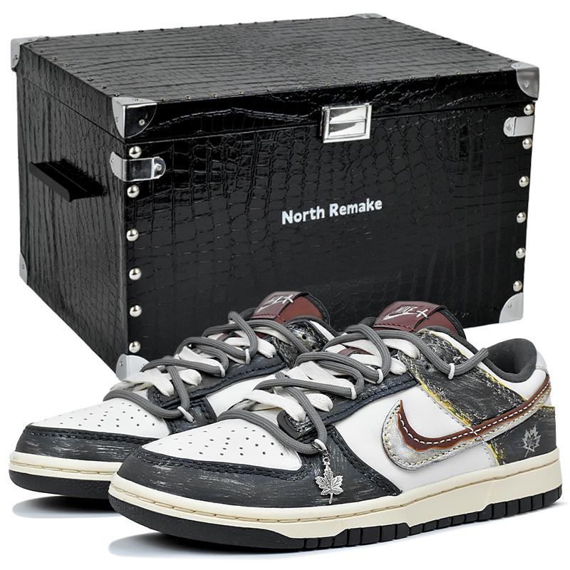 Nike Dunk Slip Resistant Abrasion Resistant Low top Skateboard Shoes Men's White Black Gray IM6670-202(Team1676-S-BOX