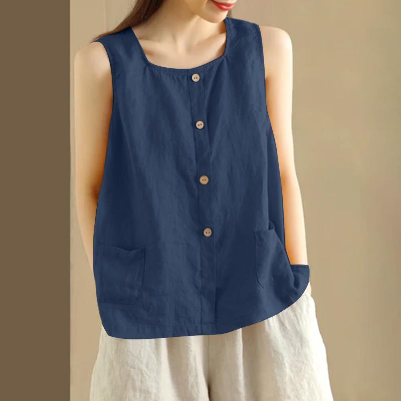 ZANZEA Dámské ležérní kulatý výstřih letní bez rukávů tílka