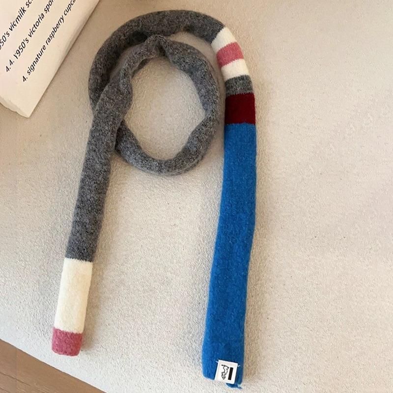 Gestreifter Farbpassender Retro Gestrickter Wollschal Schmaler Langer Schal für Damen Frühling