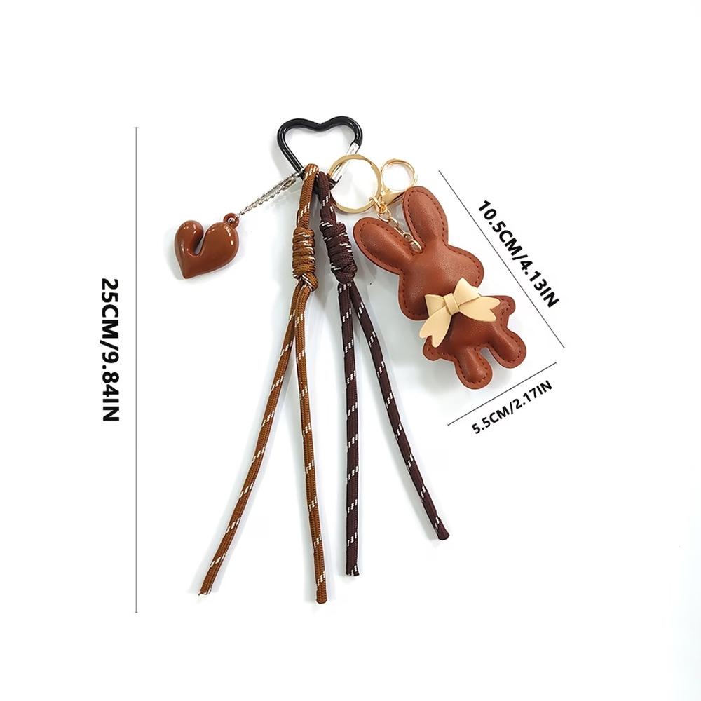 Yogodlns New PU Leather Bunny Keychain Heart Decoration Key Holders Hanging Charm Solid Color Bag Pendant Accessories Gift