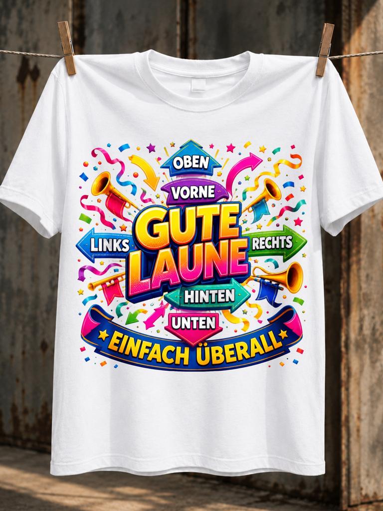 Gute Laune Carnival Trumpets And Confetti Multi Color Arrows Einfach Uberall Celebration Graphic Unisex All TShirt