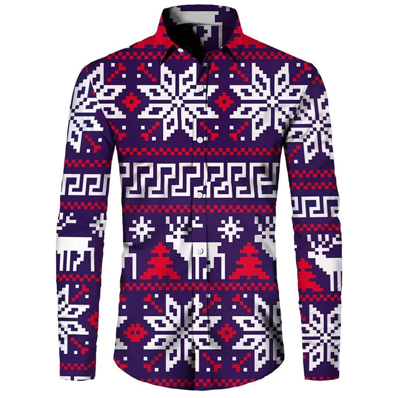 Christmas Long Sleeve Shirt Lapel Men's Button Up Shirt Autumn Christmas Snowman 3D Printed Men's Casual Party Holiday Top