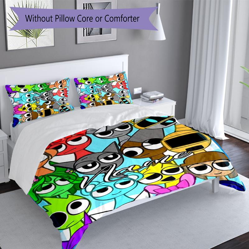 3pcs Custom Name Sprunki themed Bedding Set,Includes 1 Duvet Cover and 2 Pillowcases,All-season Bedroom Decor