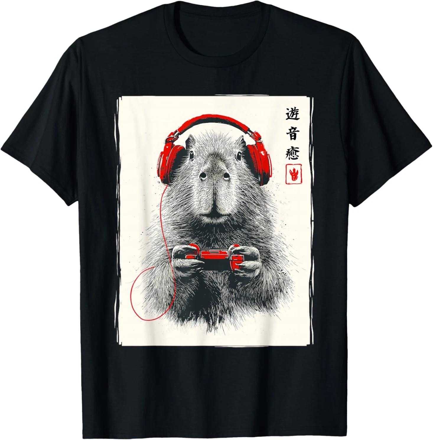 Japanese Capybara Gamer Video Games Graphic Funny Capybara T-Shirt XXXL