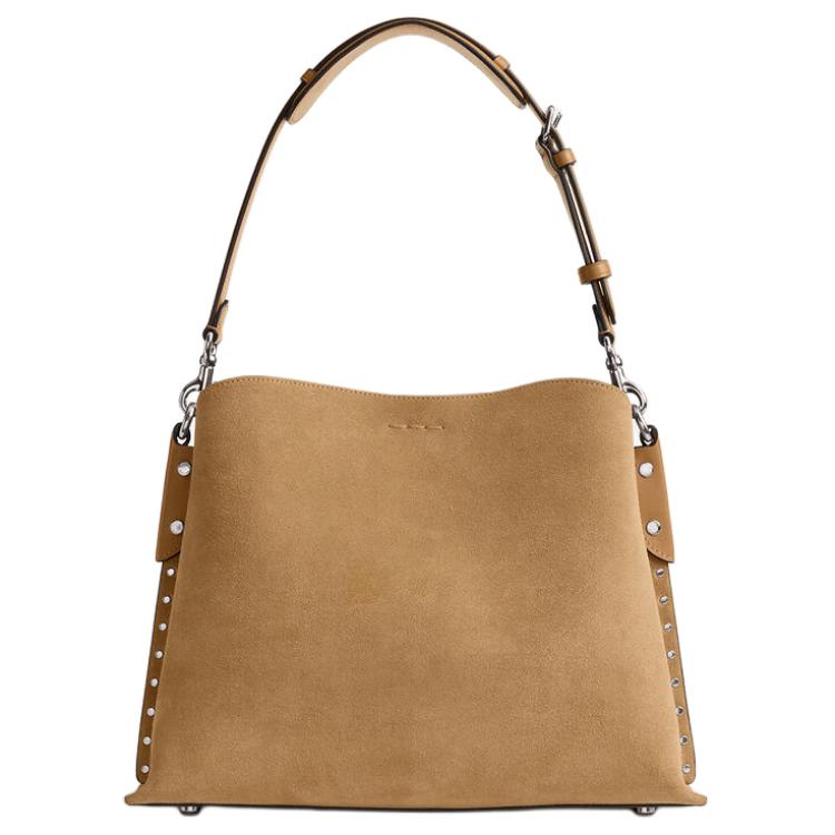 Coach Willow 32 Leštěná Crossbody Kabelka s Cvočky a Zapínáním na Zámek Dámské Kabelky Béžová CU058-LHNM5