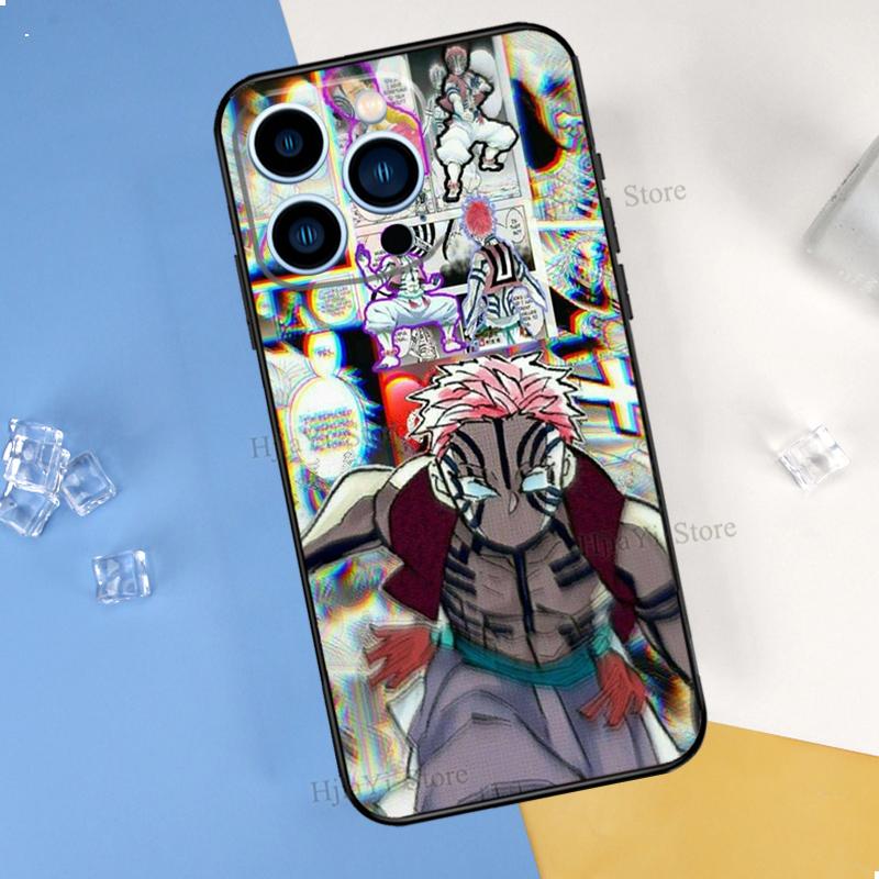 Akaza Kimetsu no Yaiba Anime Hülle für iPhone 11 13 Pro Max 12 mini X XR XS MAX 6 6S 7 8 Plus 5S SE 2020 Handyhülle