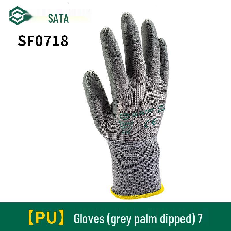 Sata Anti-Slip Work Gloves - Nylon PU Coated, Fingertip & Palm Dipped, Wear-Resistant for Workshop Use