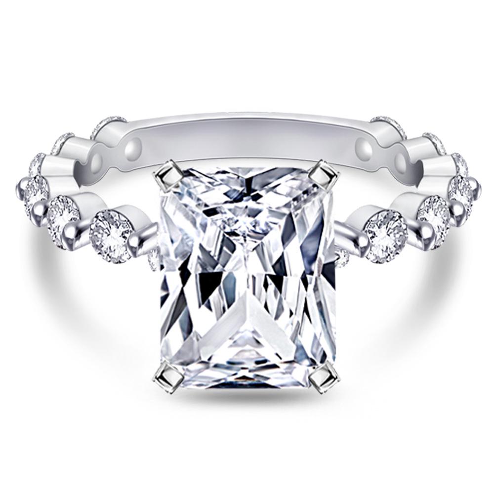 S925 Sterling Silver Large Square Princess-Cut Zircon Diamond Ring for Women