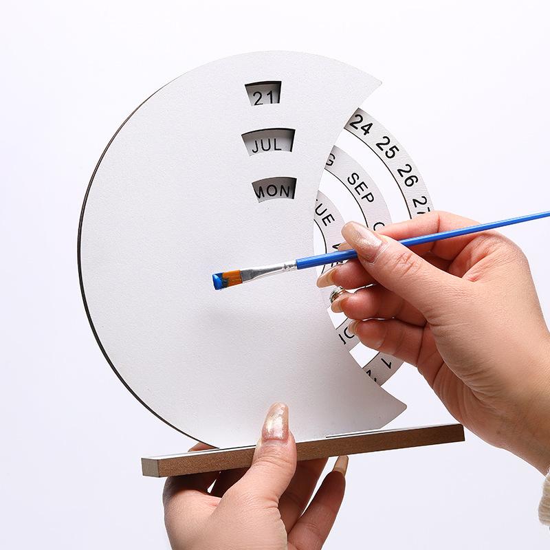 New, Creative Wooden Perpetual Calendar, Home Use, Parent-child Hand Drawn, Desktop Decoration, Decorative Calendar, Home Decoration