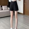 Women's High Waist Slimming Black A-line Suit Shorts for Spring 2026 - Versatile Wide Leg Quarter Pants