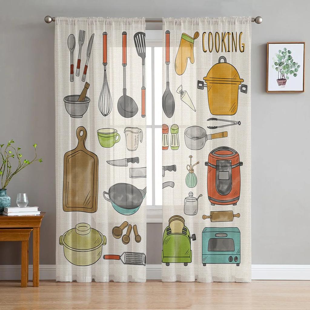 Kitchen Cooking Tools Sheer Drapes for Bedroom Living Room Decoration Window Curtain for Kitchen Curtain Panels