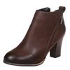 Retro Women Leather Square Heel Zipper Solid Color Short Booties Round Toe Shoes