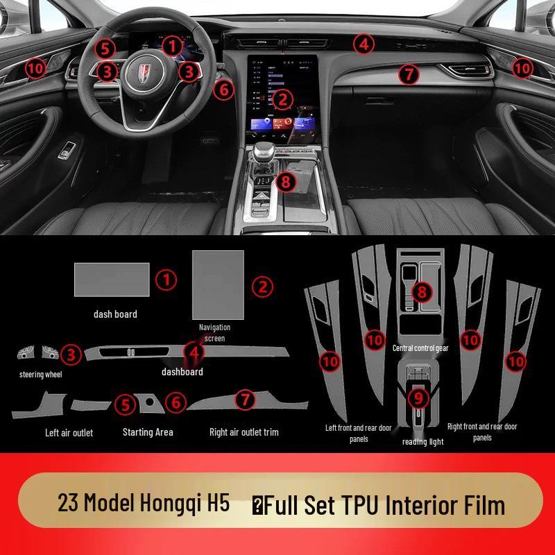 TPU Dashboard & Screen Protector for 25 Hongqi H5 Models - High-Definition Interior Film & Gear Shift Accessory