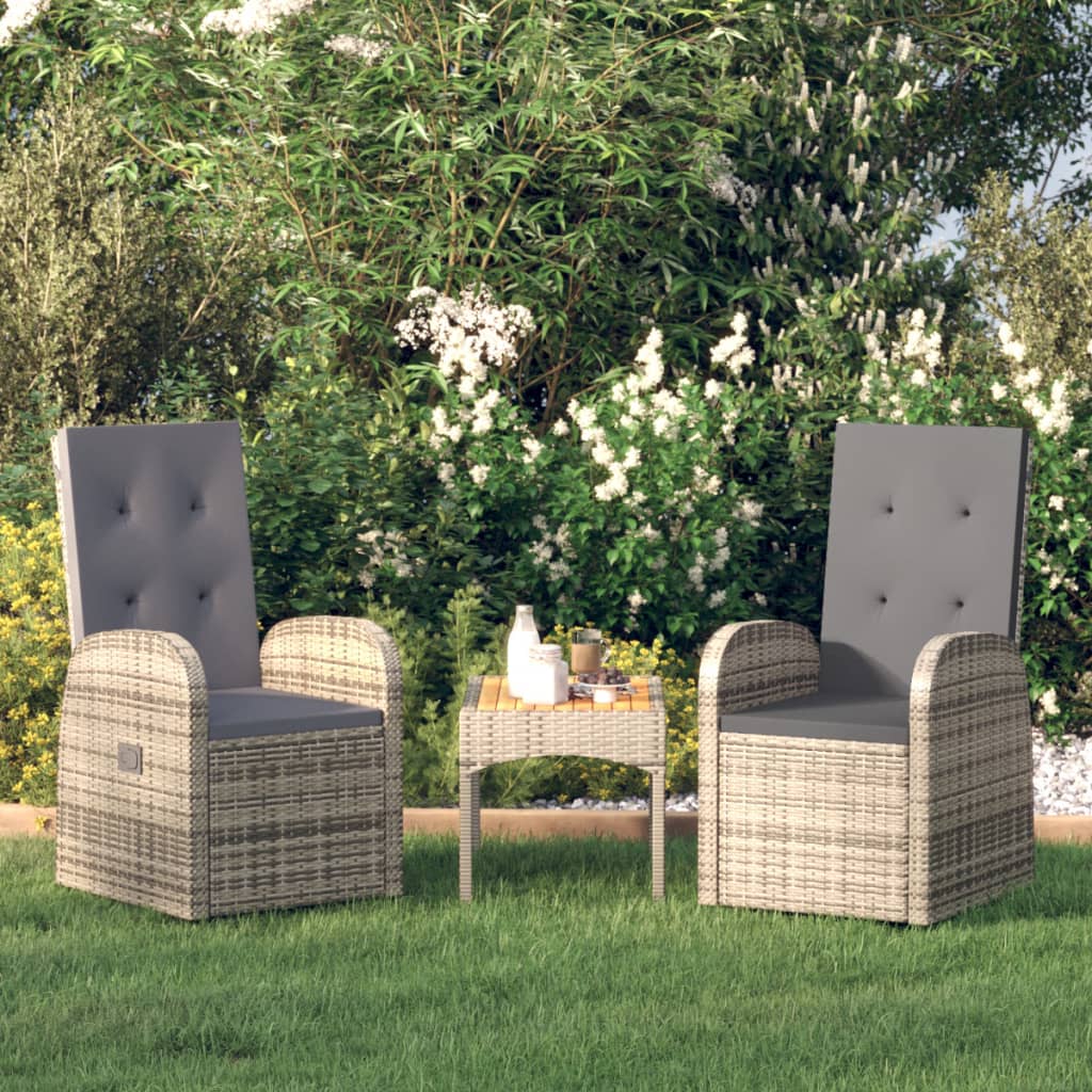 Garden Lounge Chairs 2 pcs with Cushions Grey Poly Rattan