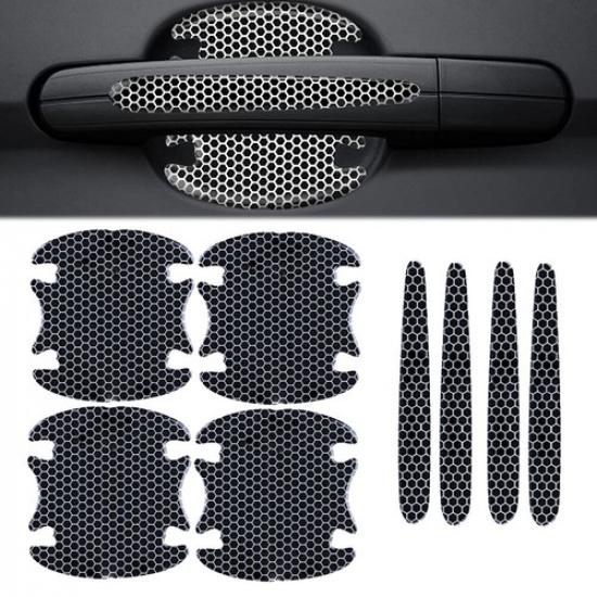 8x Car Door Handle Bowl Sticker Door Protector Edge Guard Strip Sticker Black