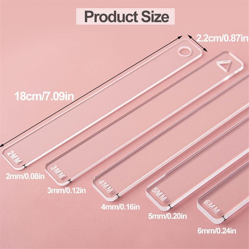 5 Pairs Clay Rolling Pin Guides for Dough Thickness 2/3/4/5/6mm Polymer Clay Thickness Ruler Clay Roller Tools