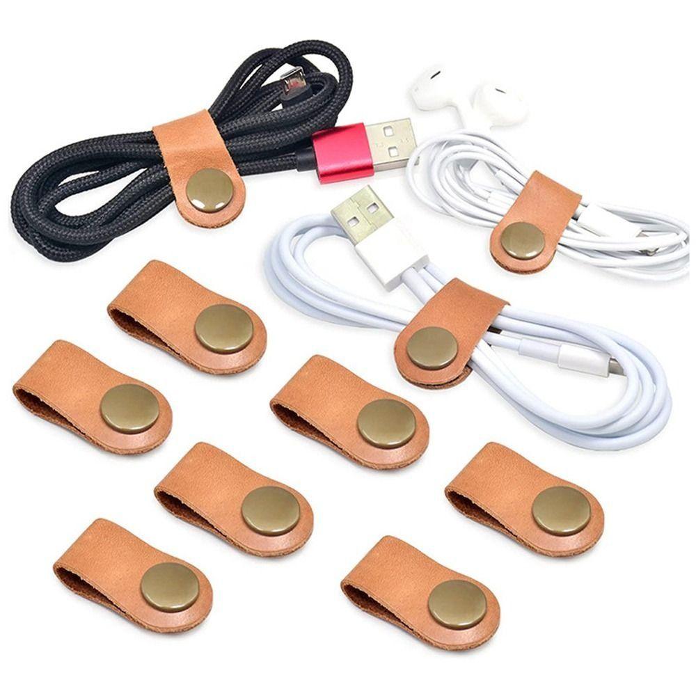10Pcs/Pack Storage Cord Keeper PU Leather Cable Management Cable Straps  Wrap Headphone