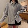 Women's Retro Striped Long Sleeve Lapel Shirt - Casual, Loose Fit for Spring and Autumn