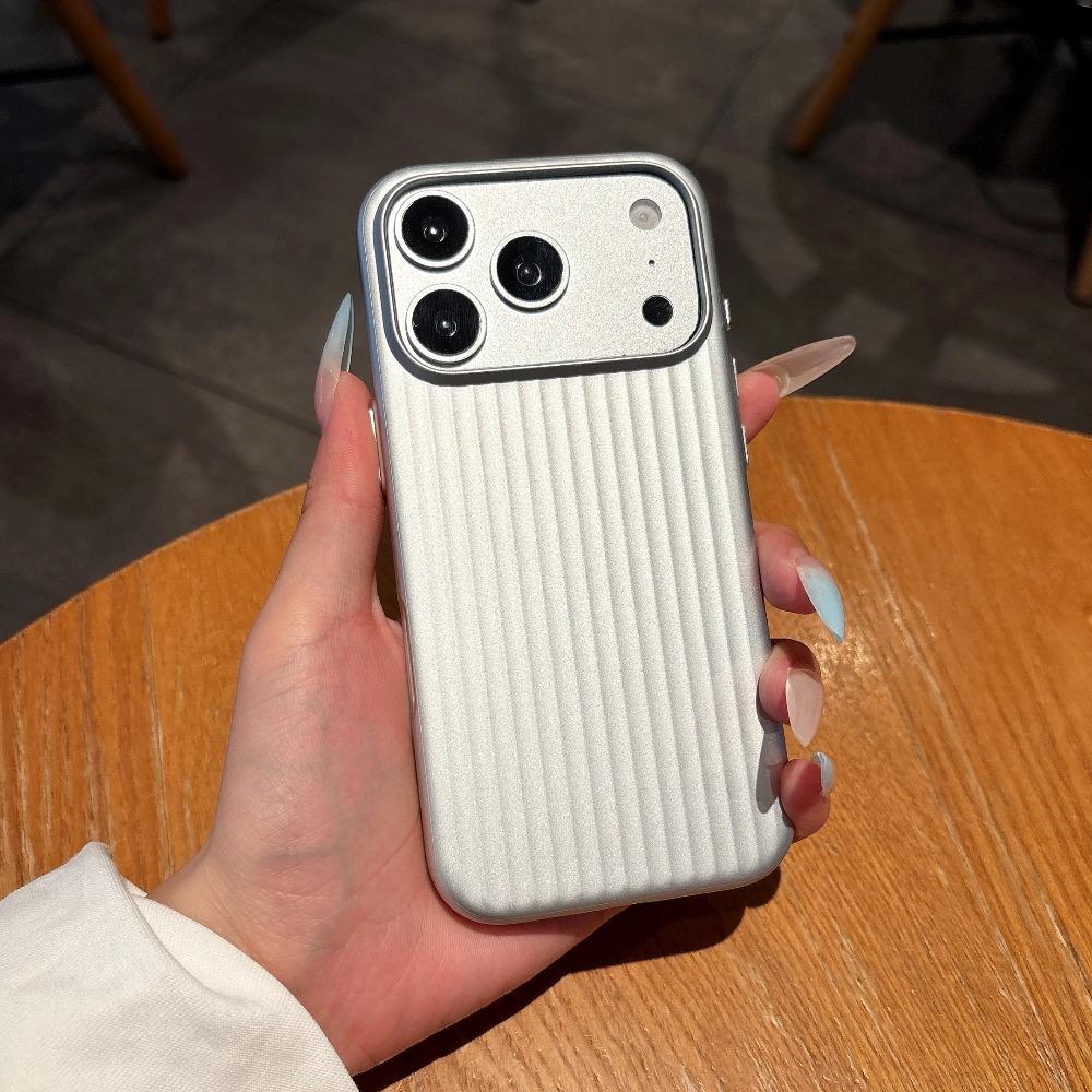 Trendy 3D Corrugated Stripe Shockproof Phone Case For iPhone 17 16 15 14 13 12 Pro Max Business Luggage Hard Protect Cover Funda