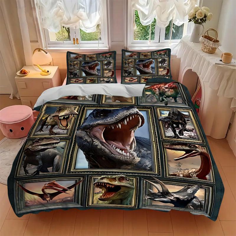 3pcs Dinosaur Collage Duvet Cover Set, Cover For Bedroom Guest Room (1 Duvet Cover + 2 Pillowcase, Without Quilt), Yy250922188