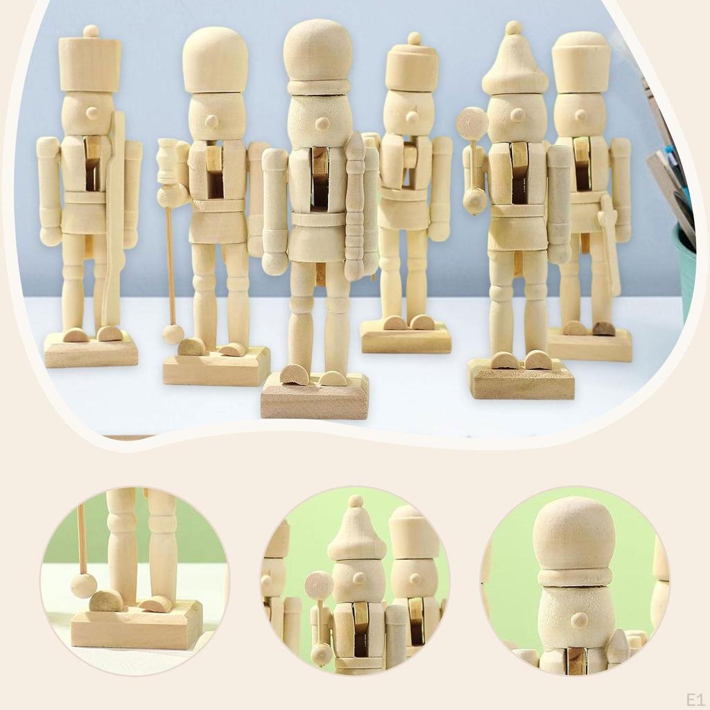 6x DIY Wooden Christmas Nutcrackers Xmas Decor Desktop Ornaments Nutcracker Figures for Cabinet