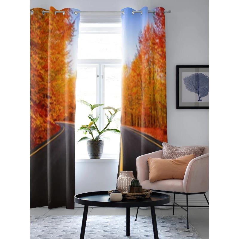 Black Road In Autumn Forest Window Curtain For Living Room Bedroom Decoration Curtains Luxury Kitchen Valance Curtains