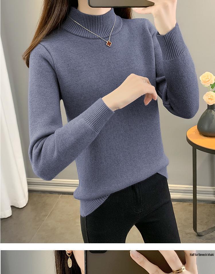 Women's 2025 Autumn Winter Plus Size Half-High Collar Velvet Knit Sweater