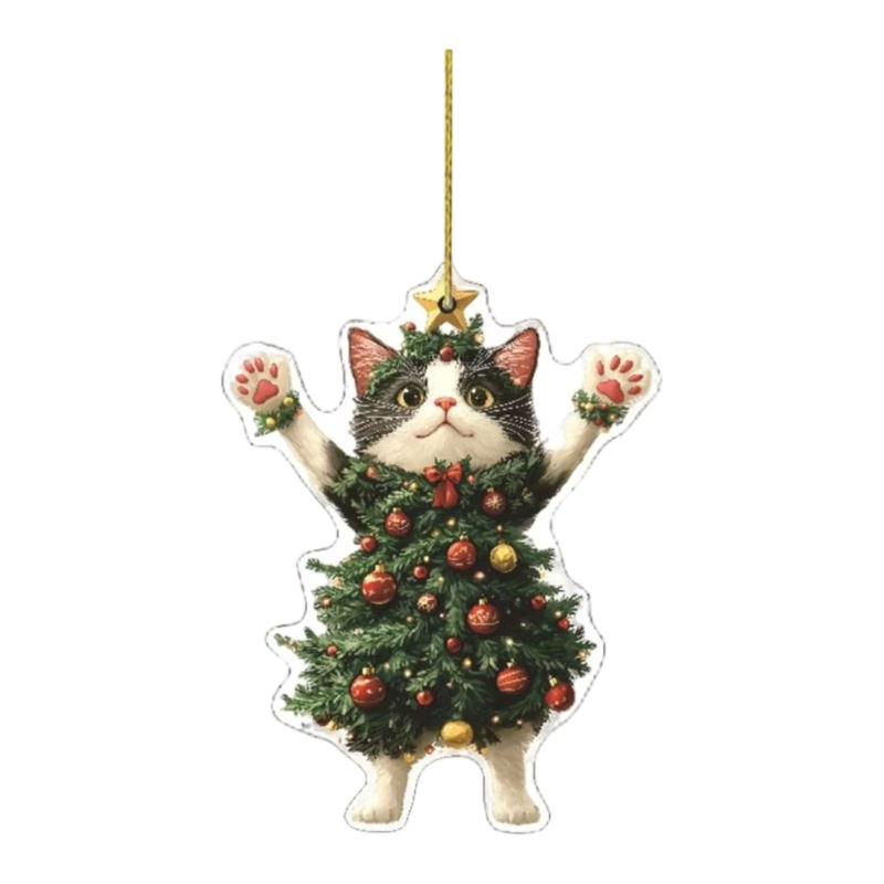 Christmas Tree Kitten Acrylic Keychain Charm Holiday Tree Ornament For Kid Adult Holiday Gifting Festival Decoration