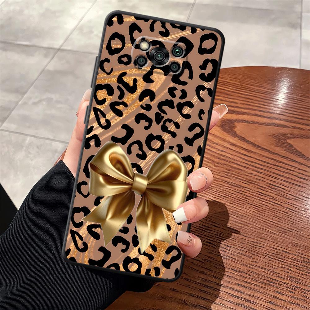 

Leopard Print Bow Case for Xiaomi Poco F8 C75 M5 M3 M4 M7 Pro C71 F1 F3 X3 X4 X5 X7 Pro C50 C61 Black Soft Phone Cover Poco C75