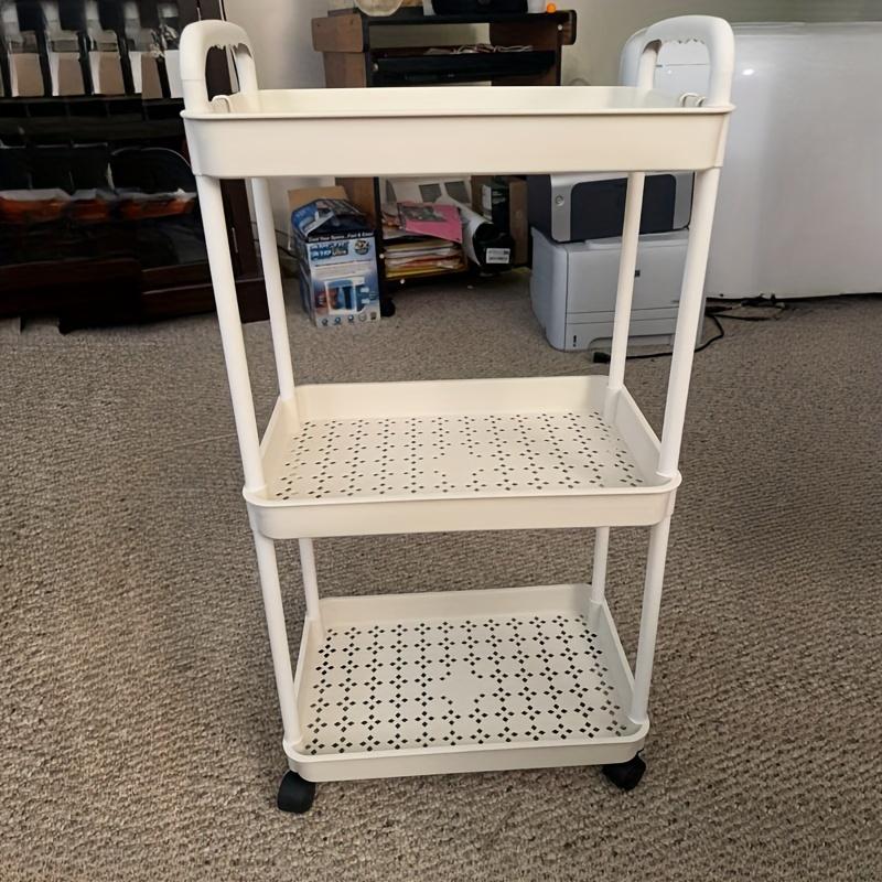 Versatile Multi-Tier Storage Cart - White Plastic, Perfect for Kitchen, Bathroom & Bedroom Organization