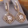 Vintage Gold Color Hollow Pattern Long Dangle Earrings for Women White Square Zircon Earrings Wedding Jewelry