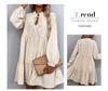 Shi Ying Women's Solid Color Autumn Midi Dress - Long Sleeve, Drawstring, Pointed Collar, Loose Fit