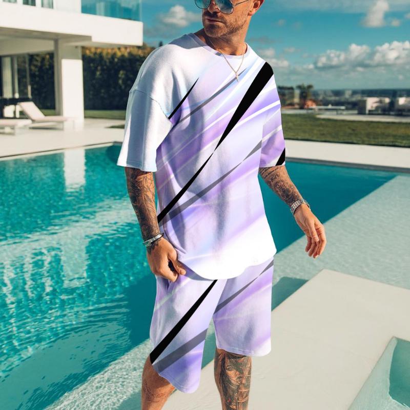 Abstract Graphic 3D Print Men's Suits T-Shirts Shorts 2-Piece New Sets Casual Tracksuit Streetwear Oversized Outfit Man Clothing