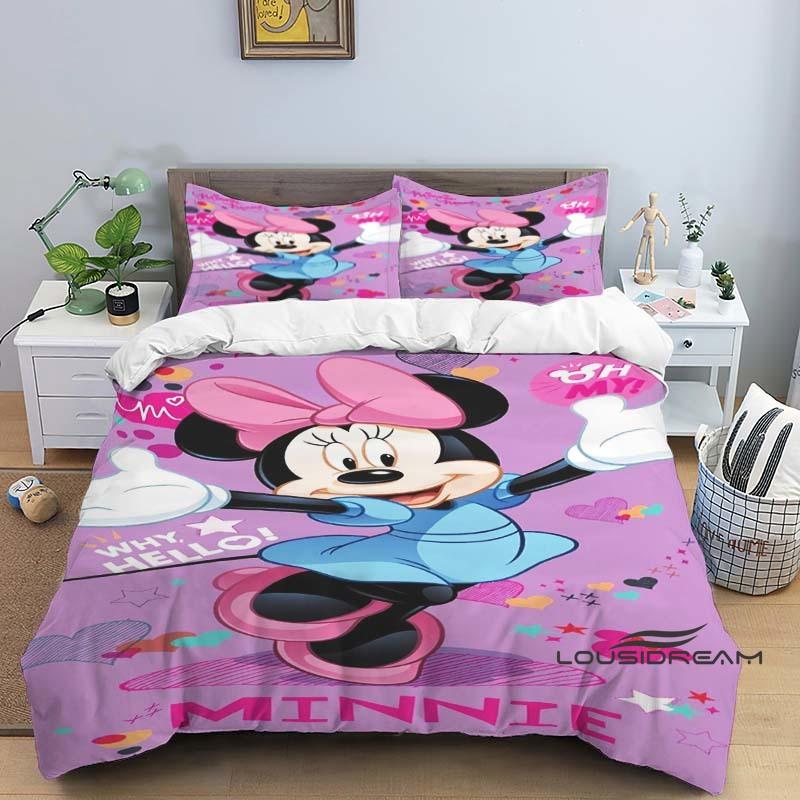 Minnie Mouse 3-piece cartoon bedding set, exquisite bedding set for adults and children, double and single beds, large size,