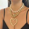 Adjustable Big Heart Pendant Necklace Exaggerated Double-layer Choker Chain Jewelry  Party Wear