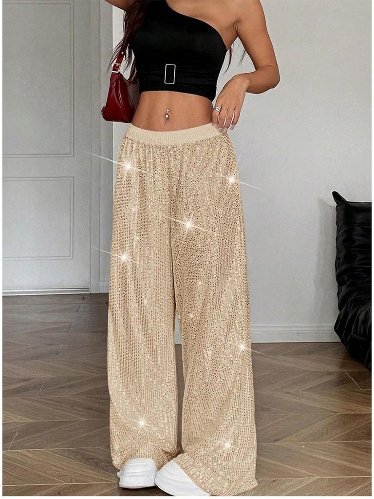 Frühjahr/Sommer 2026 High-Waist Pailletten Hose Locker Fließend - Damenmode Kollektion