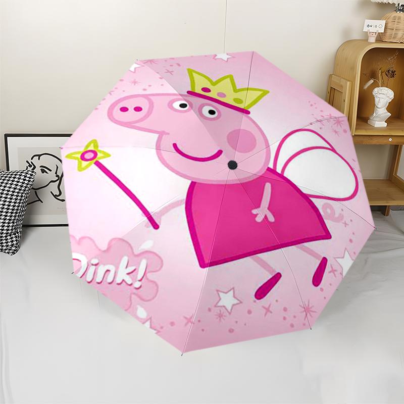 Peppa Pig Theme Automatic Umbrella, Lightweight & Portable, 8 Rib, Perfect for Outdoor Travel, Birthdays, Christmas, Gifts.