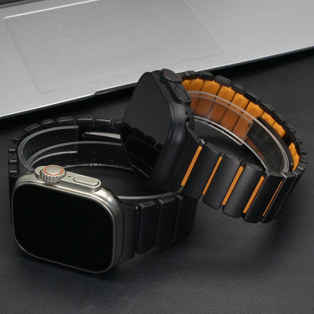 Men Titanium Rubber Strap for Apple Watch Ultra 3 49mm Series 11 10 46mm Luxury Wrist Band for Iwatch 9 8 7 45mm 6 5 4 SE 3 44mm