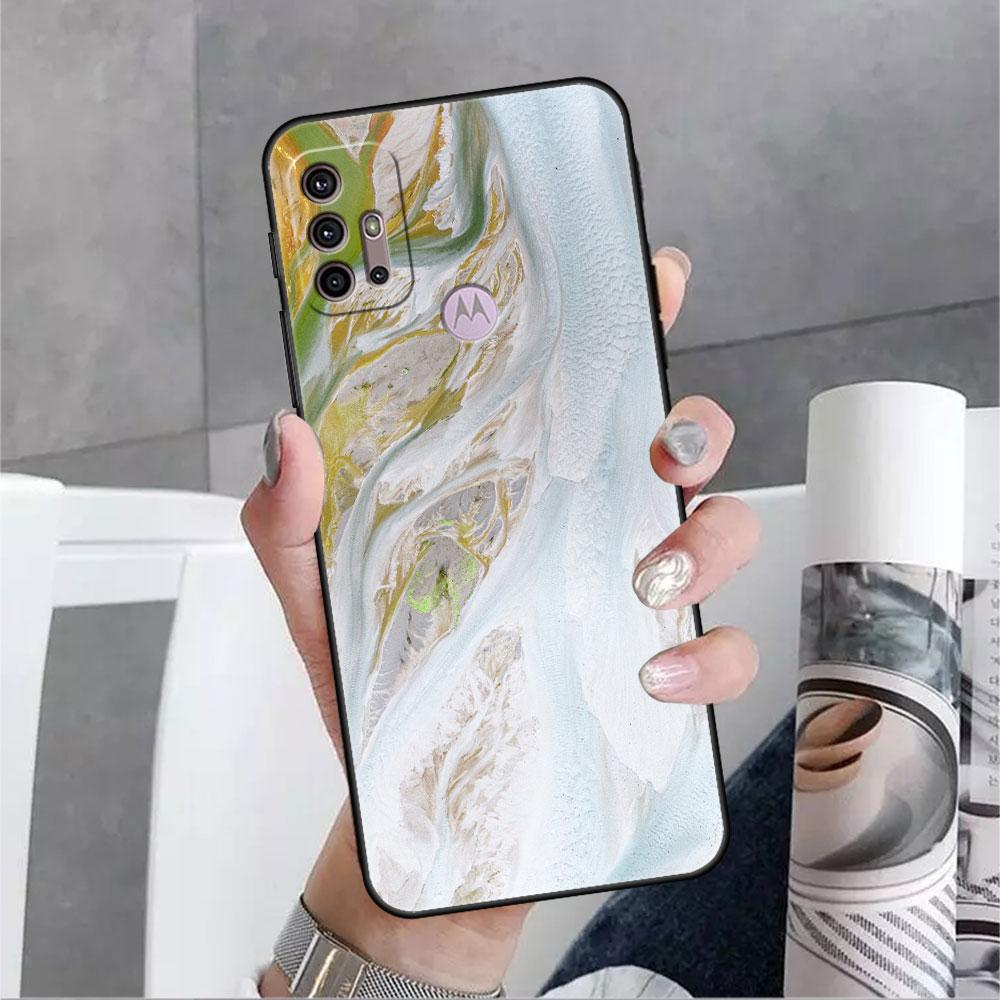 Luxury Marble Pattern Soft Case For Motorola G60 G30 Edge 20 30 G22 G9 Play G52 G8 G9 Power G50 One Fusion Black Phone Coque