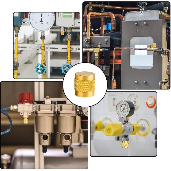 1/4" Flare Caps, 10 Pcs Brass Compression Cap Stop Valve Cap for Plumbing and HVAC Quick Seal Adapters (Gold)