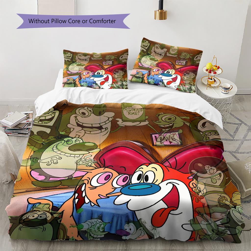 Ren & Stimpy  Pattern Bedding Quilt Set  Home Decoration  Gift (1 * duvet cover + 2 * pillowcase  without core)