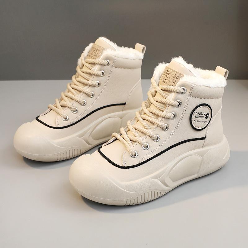 Fashion Winter High Top Pu Lace Up Vulcanized Shoes Outdoor Walking Sports Shoe Round Toe Women Casual Sneakers