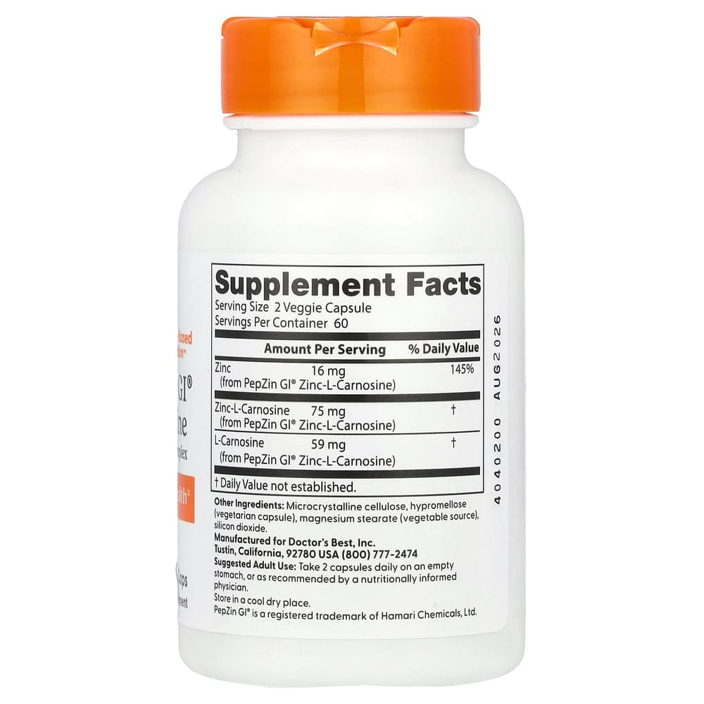 Doctor's Best PepZin GI Zinc-L-Carnosine Complex Veggie Capsules 120 Tablets