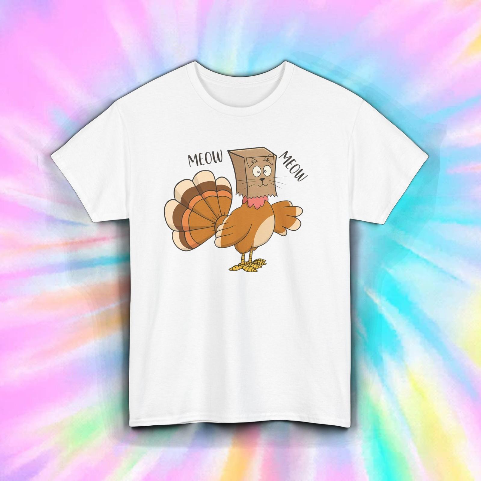 Funny Turkey Cat Shirt Meow Meow Thanksgiving Costume Party Graphic Tee Gift S