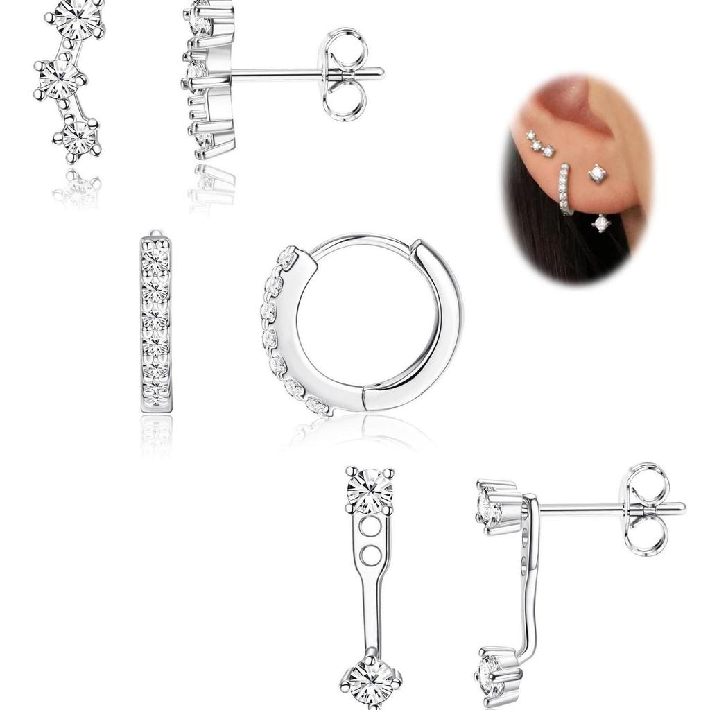 3 Pairs Cubic Zirconia Stacks Women's Stud Earrings Set Piercing Dainty Gold Plated Huggie Hoops CZ Earrings Jewelry Gifts