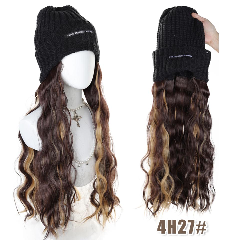 Synthetic Wig Hat Wig Warm Knitted Hat with Water Ripple Curls Women's Hat Wig Suitable for Daily Wear in Winter and Autumn