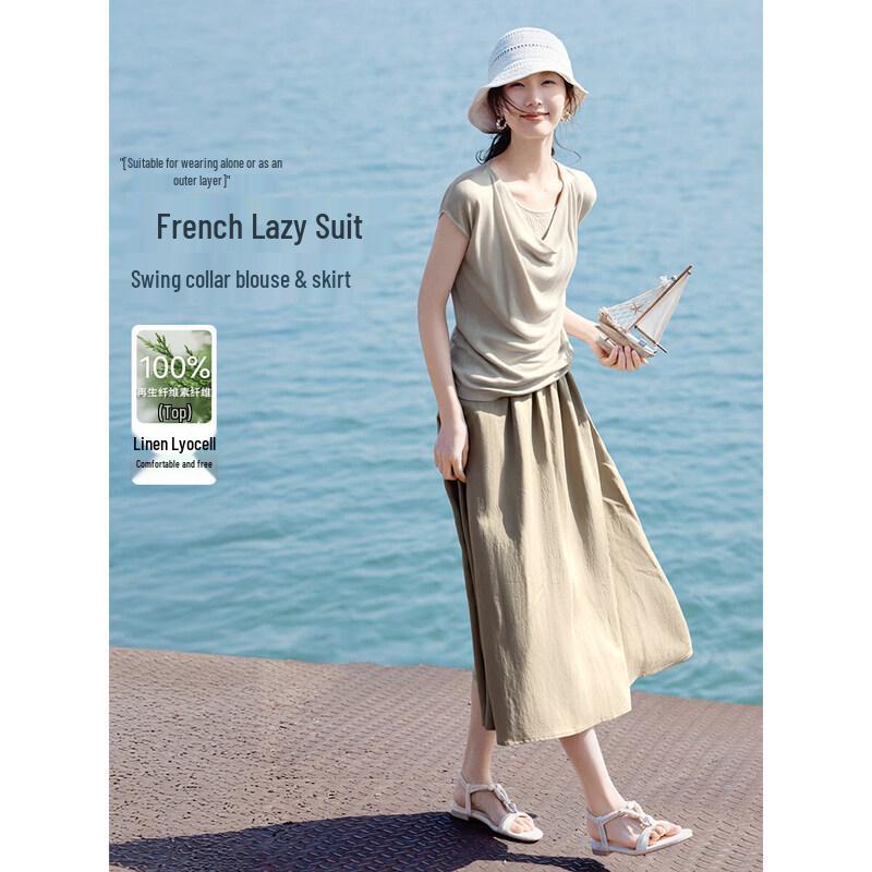 XWI Women s Linen Lyocell Two-Piece Skirt Set XL