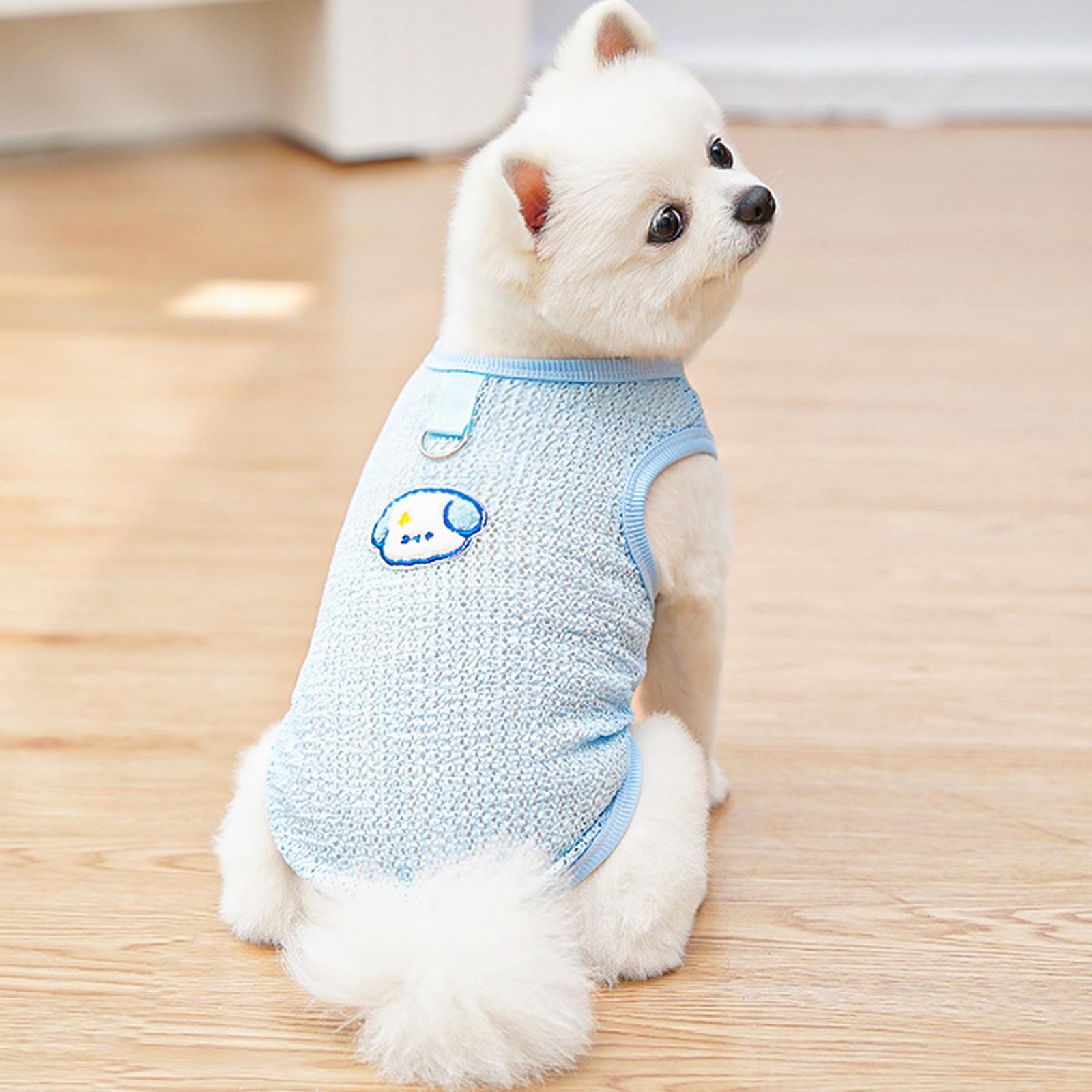 

Puppy Embroidered Teddy Vest Summer Cute Dog Clothes Hollow Out Breathable Pomeranian Pullover Fashion Mesh Maltese T-Shirt XS небесно-голубой